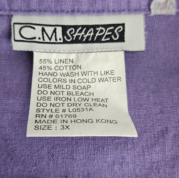 Vintage C.M. Shapes Button Down Shirt 3/4 Sleeve Purple 3XL Shoulder Pads Tunic - Picture 3 of 8
